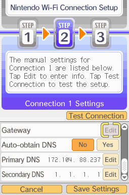 DNS settings screen